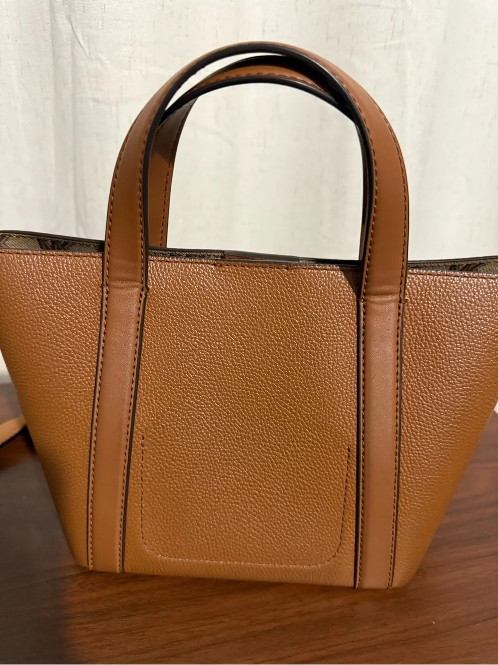 Michael Kors Brown Pebbled Leather Tote with Gold MK Accent